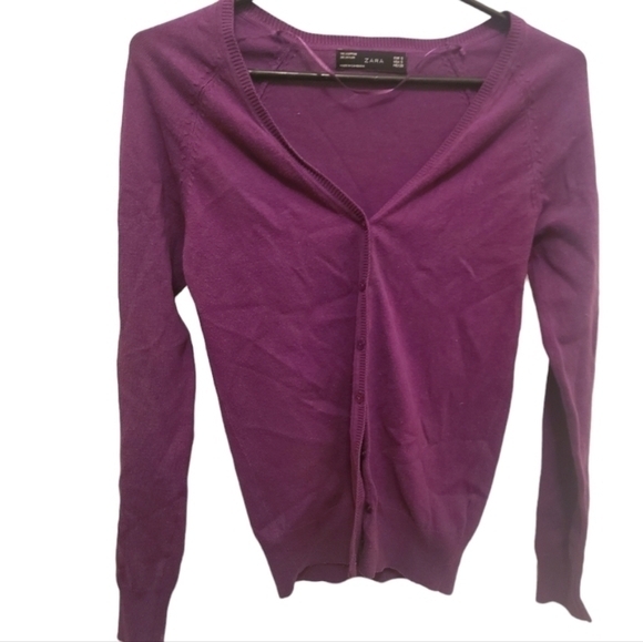 Zara Cardigan Purple Basic‎  Pullover Sweater Size Small - Picture 1 of 4